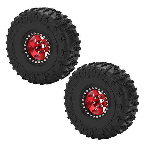 RGBGW 2-teiliges 1,9-Zoll-Radfelgen-Reifen-Set, Metallfelgen, Gummireifen-Set für Axial SCX10 RC Crawler Car (Reddish Black) von RGBGW