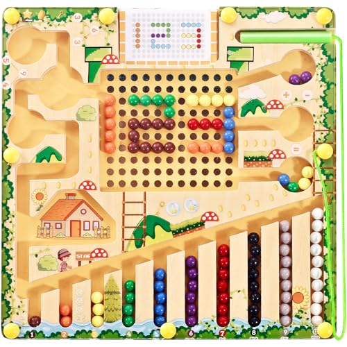 Magnetisches Farb- und Zahlenlabyrinth, 2-in-1-Montessori-Magnettafel für Kinder, Lernspielzeug für Feinmotorik im Vorschulalter aus Holz für Kleinkinder, tolle Geburtstagsgeschenke für Jungen von RHEAFON