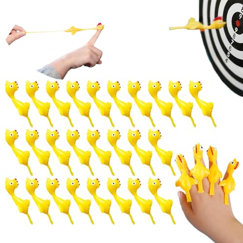 RHQFDM 30 Stücke Finger Stretch Flying Chicken Schleuder Huhn Fingerspitze Gummihuhn Neuheit Katapult Fliegendes Huhn Kinderparty Fliegendes Huhn Geschenk Gummi dehnbares Küken Spielzeug von RHQFDM