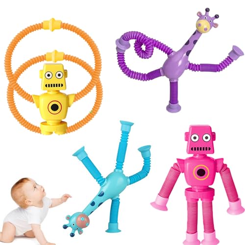 RHQFDM 4 Stück Teleskop Saugnapf Giraffe Roboter Pop Tube Giraffe Roboter Sensorisches Spielzeug Giraffe Roboter Lustiges Teleskop Saugnapf Spielzeug Die Aufmerksamkeit der Kinder schnell gewinnen von RHQFDM