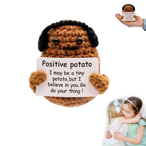 RHQFDM Positive Kartoffel Pocket Hug Geschenk Niedliche Gestrickte Kartoffel puppe Kreatives Stricken Wolle Puppe Kartoffel puppen mit Grußkarten Positive Geschenke für Freunde und Freundinnen von RHQFDM