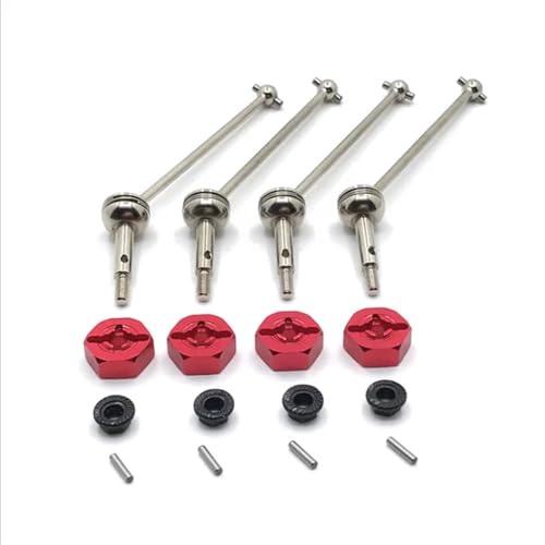 RHXeKS Metall-Upgrade vorderer und hinterer Kardanwellenadapter 12 mm, kompatibel mit 144001 144002 144010 124016 124017 124018 124019 RC-Autoteile(Red) von RHXeKS