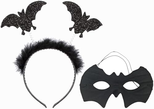 RHZXD Halloween Haarreif Damen, Halloween Kostüm Zubehör Halloween Haarschmuck, Fledermaus Haarreif Maske Halsband Stirnband Kopfschmuck Schwarz Party Zubehör Deko für Halloween Fasching Karneval von RHZXD