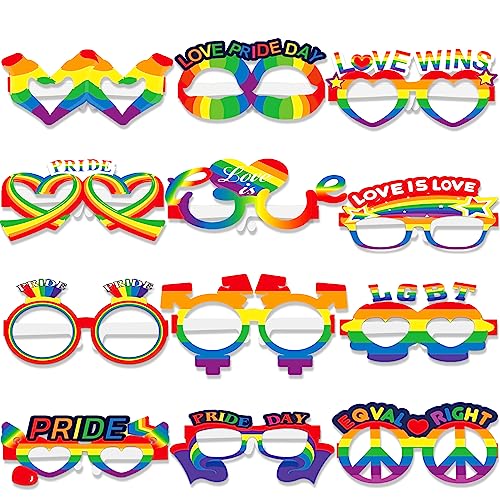 RHZXD LGBT Gay Pride Partybrillen, 12 Stück Helle Regenbogen Liebe gewinnt Papier Brille Gay Pride Foto Requisiten für Männer Frauen Gay Pride Paraden deko LGBTQ Accessoires von RHZXD