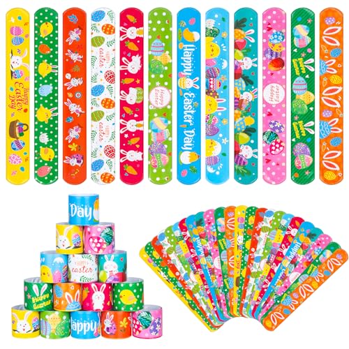 RICEDUO 36 Stück Ostern Slap Armbänder für Kinder, 12 Arten bunte Ostern Slap Armbänder Bulk für Ostern Kinderpartytüten, Klassenzimmerpreise und Tauschgeschenke. von RICEDUO