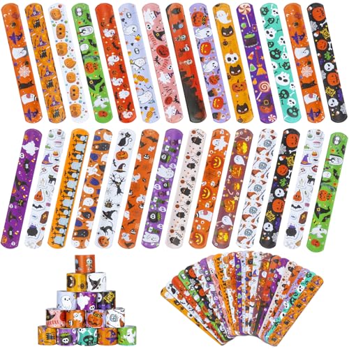 RICEDUO 48 Stück Halloween Schnapparmband für Kinder, 24 verschiedene bunte Halloween Slap Armband im Großpack für Kinderparty-Geschenke Spielzeug Preise Goodie Bags Füllungen von RICEDUO