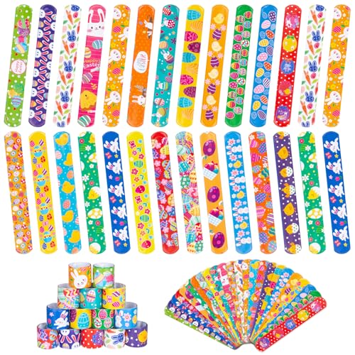 RICEDUO 48 Stück Ostern Slap Armbänder für Kinder, 24 Arten bunte Ostern Slap Armbänder Bulk für Kinder Partygeschenke Spielzeuge Preise Goodiebags von RICEDUO