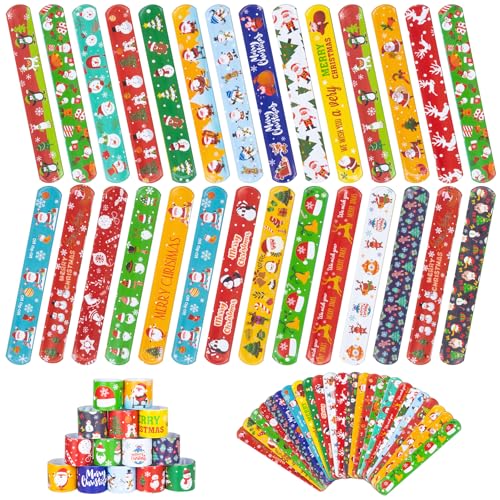 RICEDUO 48 Stück Weihnachten Slap Armbänder für Kinder, 24 Arten bunte Weihnachten Slap Armbänder Bulk für Kinder Weihnachten Party Favors Spielzeug Preise Goodie Bags Fillers von RICEDUO