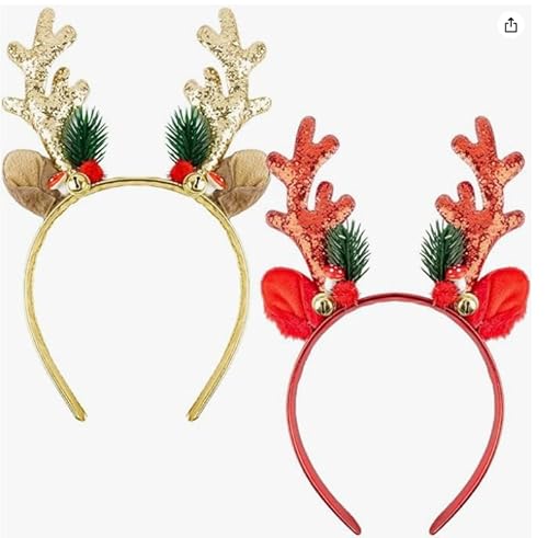 RICKMASK 2Stk Christmas Headbands,Rentier Haarreif Weihnachten, Weihnachts Stirnband Weihnachtsbaum Geweih Haarreif Weihnachts,Rentier Weihnachts Kopfschmuck Accessoires Damen von RICKMASK