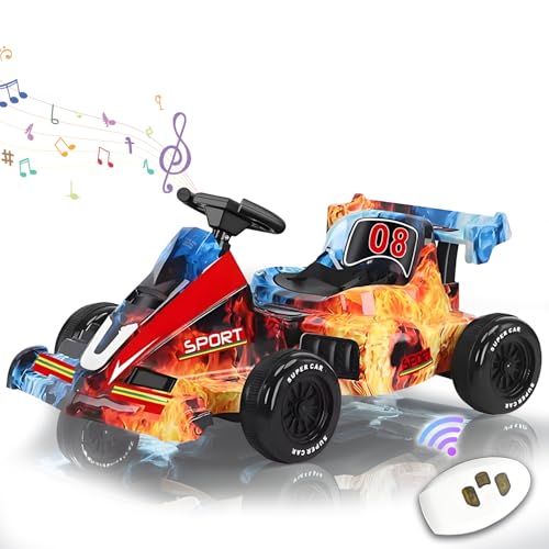 12V 5 MPH Go Kart, Race Drift Kart mit 2×380W Motoren, Pedal Ride On Toy mit Slow Start, Fernbedienung, Musik, Lichter, Crazy Cart für Kinder 3-12,Fancy von RIDEONMOP