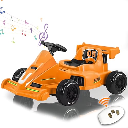 12V 5 MPH Go Kart, Race Drift Kart mit 2×380W Motoren, Pedal Ride On Toy mit Slow Start, Fernbedienung, Musik, Lichter, Crazy Cart für Kinder 3-12,Orange von RIDEONMOP