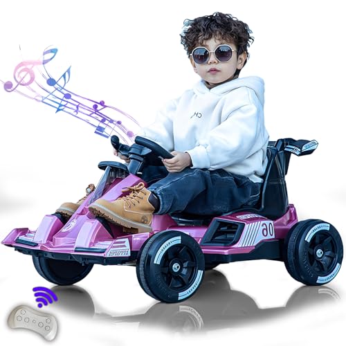 12V Kinder Go Kart, 380W Race Drift Kart, Pedal Ride On Toy, mit Fernbedienung, Musik, Lichtern, Gas- und Bremspedalen für Jungen/Mädchen,Lila von RIDEONMOP