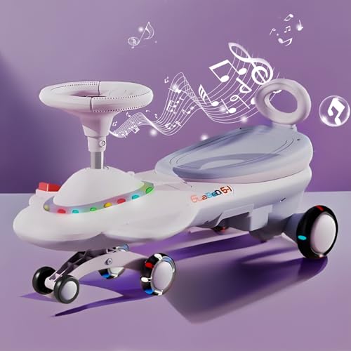 Elektrisches Wiggle Car mit Pedalen, 6V7 Wiggle Car Ride On Toy mit LED blinkenden Rädern, 2 in 1 Swing Car mit Lichtern und Musik für Indoor Outdoor Go Ride,Lila von RIDEONMOP