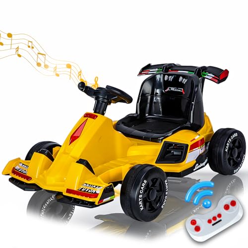 Go Kart für Kinder, 12V Drift Pedal Go-Cart, mit 390W Dual Drive Motoren, 5 MPH Race Ride On Toy mit Reversing Modell, Slow Start, Fernbedienung, Musik, Crazy Cart für Kinder 3-12,Gelb von RIDEONMOP