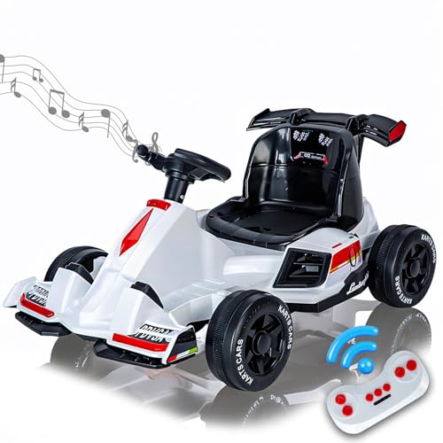 Go Kart für Kinder, 12V Drift Pedal Go-Cart, mit 390W Dual Drive Motoren, 5 MPH Race Ride On Toy mit Reversing Modell, Slow Start, Fernbedienung, Musik, Crazy Cart für Kinder 3-12,Weiß von RIDEONMOP