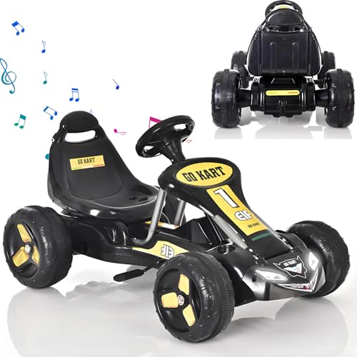 Outdoor-Pedal-Gokart für Kinder, 6V4,5Ah Elektro-Gokart mit verstellbarem Schalensitz, Pedal-Gokart mit Kupplungsgetriebe-Design, verschleißfeste Kunststoffräder, Outdoor-Tretauto für Kinder,Schwarz von RIDEONMOP