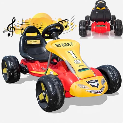 Outdoor-Pedal-Gokart für Kinder, 6V4,5Ah Elektro-Gokart mit verstellbarem Schalensitz, Pedal-Gokart mit Kupplungsgetriebe-Design, verschleißfeste Kunststoffräder, Outdoor-Tretauto für Kinder,Rot von RIDEONMOP