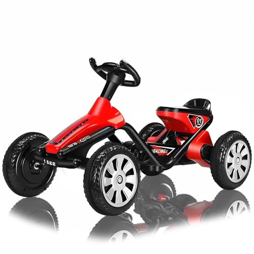 RIDEONMOP 12V 4 mph Go Kart, Drifting Car Ride On Spielzeug Outdoor Indoor mit 390W Motor, Reversiermodus, Lichter, Crazy Cart für Kinder 3-12, Tragegewicht 80kg,Rot von RIDEONMOP