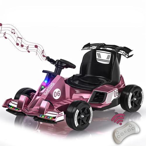 RIDEONMOP 12V Go Kart für Kinder, Drift Go Cart Kids mit 380W Motoren, Pedal Kart mit Fernbedienung, Musik, Lichter, Gas- und Bremspedal, Fahrspielzeug für Jungen/Mädchen,Lila von RIDEONMOP