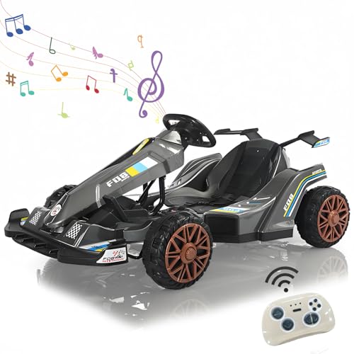 RIDEONMOP 12V Go-Kart für Kinder, Drift Go-Kart mit Rückwärtsfunktion/hohe/niedrige Geschwindigkeit einstellbar, Verstellbarer Sitz und Lenkrad für Kinder unterschiedlicher Größe 3+,Grau von RIDEONMOP