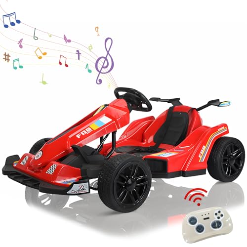 RIDEONMOP 12V Go-Kart für Kinder, Drift Go-Kart mit Rückwärtsfunktion/hohe/niedrige Geschwindigkeit einstellbar, Verstellbarer Sitz und Lenkrad für Kinder unterschiedlicher Größe 3+,Rot von RIDEONMOP