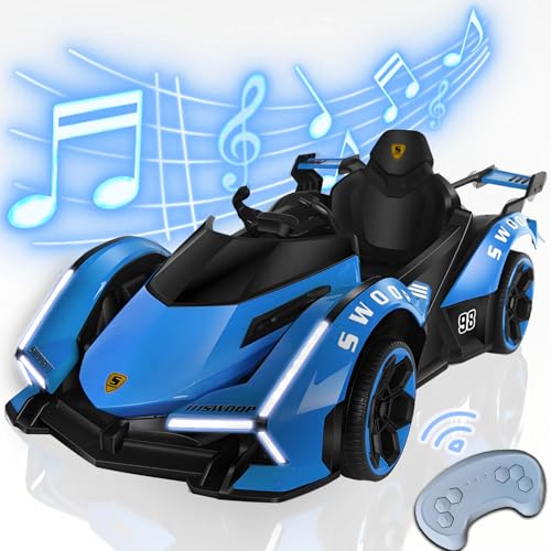 RIDEONMOP 12V7AH Kinder Go Kart, Go Kart mit Drift Race Pedal, 390W extra leistungsstarke Motoren, Go Kart mit Rocking-Modus, Stimmungslicht, Stoßdämpferfedern reduzieren Unebenheiten, Handling,Blau von RIDEONMOP