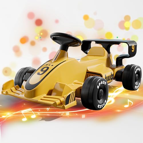 RIDEONMOP 6V 7AH Elektro-Go-Kart, Ride-On-Rennwagen für Kinder, Outdoor-Rennpedal-Go-Kart-Auto für Kinder, Elektrisches Drift-Go-Kart, mit Eva-Reifen, Musik, Hupe, Lichter, Gaspedal,Gelb von RIDEONMOP