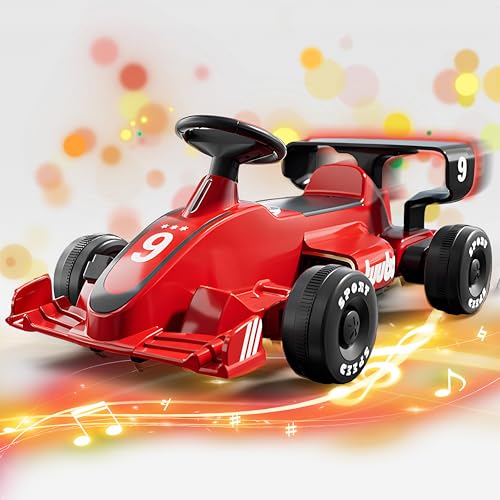 RIDEONMOP 6V 7AH Elektro-Go-Kart, Ride-On-Rennwagen für Kinder, Outdoor-Rennpedal-Go-Kart-Auto für Kinder, Elektrisches Drift-Go-Kart, mit Eva-Reifen, Musik, Hupe, Lichter, Gaspedal,Rot von RIDEONMOP