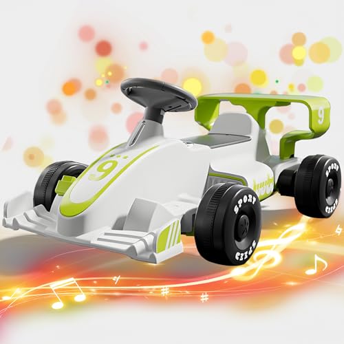 RIDEONMOP 6V 7AH Elektro-Go-Kart, Ride-On-Rennwagen für Kinder, Outdoor-Rennpedal-Go-Kart-Auto für Kinder, Elektrisches Drift-Go-Kart, mit Eva-Reifen, Musik, Hupe, Lichter, Gaspedal,Weiß von RIDEONMOP