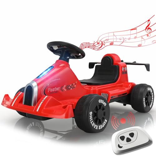 RIDEONMOP 6V Elektro Go Kart für Kinder, 3 MPH Racer Drift Go Kart, Crazy Cart mit 380W starkem Motor, Musik, Lichter, Ride on Spielzeug für 3-12,Rot von RIDEONMOP