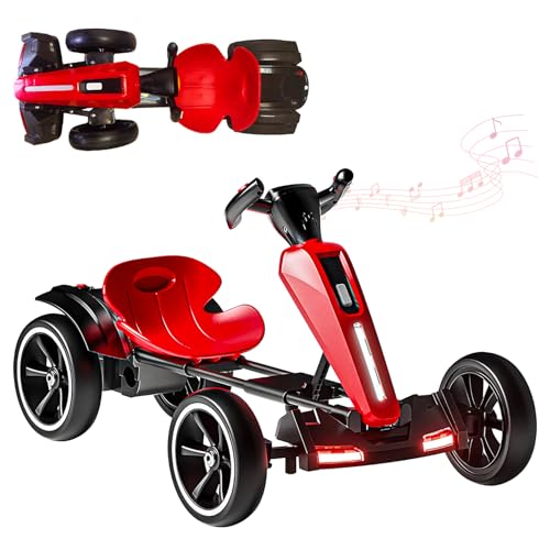 RIDEONMOP 6V faltbares Go-Kart für Kinder, Pedal-Go-Kart mit Rückwärtsgang-Modi, Drift-Go-Kart, Verstellbarer Sitz, Musik, Lichter, langsamer Start, Auffahrspielzeug für Jungen Mädchen,Rot von RIDEONMOP