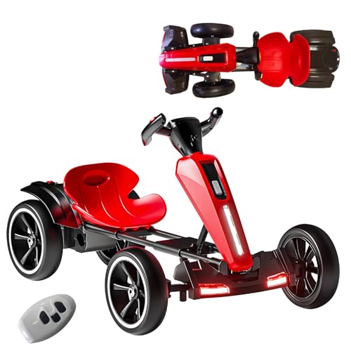 RIDEONMOP 6v faltbares Go Kart für Kinder, Drift Go Kart mit Rückwärtsgang, verstellbarem Sitz, Musik, Lichtern & langsamer Startfunktion, Auffahrspielzeug für Jungen & Mädchen,Rot von RIDEONMOP