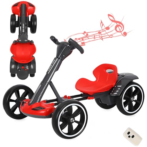 RIDEONMOP Elektrische Go-Kart für Kinder 3+, 12 V Faltbare Go-Cart mit Reversing Modell, Pedal Go-Kart mit verstellbaren Sitz & Musik/Lichter, 5 MPH Speed Drift Go Cart für Indoor Outdoor,Rot von RIDEONMOP