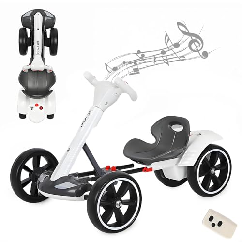 RIDEONMOP Elektrische Go-Kart für Kinder 3+, 12 V Faltbare Go-Cart mit Reversing Modell, Pedal Go-Kart mit verstellbaren Sitz & Musik/Lichter, 5 MPH Speed Drift Go Cart für Indoor Outdoor,Weiß von RIDEONMOP