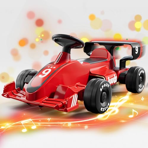 RIDEONMOP Elektrisches Go-Kart 6V7Ah, Drift Kart mit Musik, Elektrisches Pedalkart mit Eva-Reifen, Dual-Drive-Elektrofahrspielzeug mit Gas- und Bremspedalen, Coole Heckflügelleuchten,Rot von RIDEONMOP