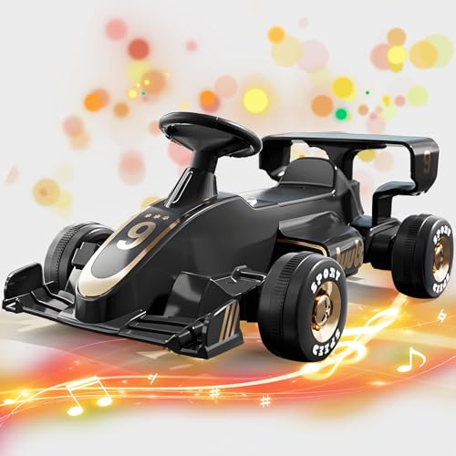 RIDEONMOP Elektrisches Go-Kart 6V7Ah, Drift Kart mit Musik, Elektrisches Pedalkart mit Eva-Reifen, Dual-Drive-Elektrofahrspielzeug mit Gas- und Bremspedalen, Coole Heckflügelleuchten,Schwarz von RIDEONMOP