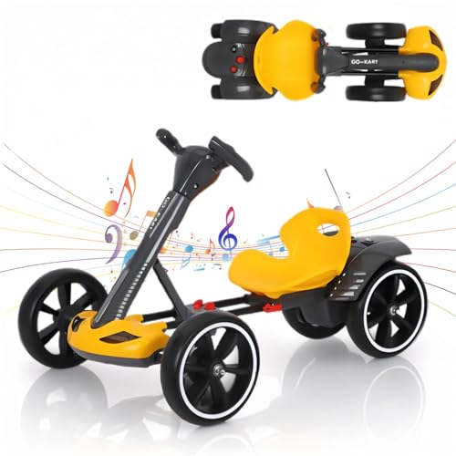 RIDEONMOP Elektrisches Go-Kart für Kinder, 6V Faltbare Elektrofahrzeuge mit verstellbarem Sitz und Lenkrad, Musik, Klapprad, blinkende LED-Leuchten, Rutschkarren für Jungen und Mädchen,Gelb von RIDEONMOP