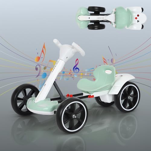 RIDEONMOP Elektrisches Go-Kart für Kinder, 6V Faltbare Elektrofahrzeuge mit verstellbarem Sitz und Lenkrad, Musik, Klapprad, blinkende LED-Leuchten, Rutschkarren für Jungen und Mädchen,Grün von RIDEONMOP