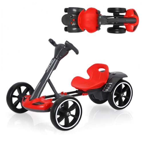 RIDEONMOP Elektrisches Go-Kart für Kinder, 6V Faltbare Elektrofahrzeuge mit verstellbarem Sitz und Lenkrad, Musik, Klapprad, blinkende LED-Leuchten, Rutschkarren für Jungen und Mädchen,Rot von RIDEONMOP