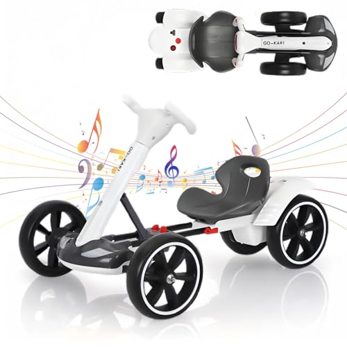 RIDEONMOP Elektrisches Go-Kart für Kinder, 6V Faltbare Elektrofahrzeuge mit verstellbarem Sitz und Lenkrad, Musik, Klapprad, blinkende LED-Leuchten, Rutschkarren für Jungen und Mädchen,Weiß von RIDEONMOP