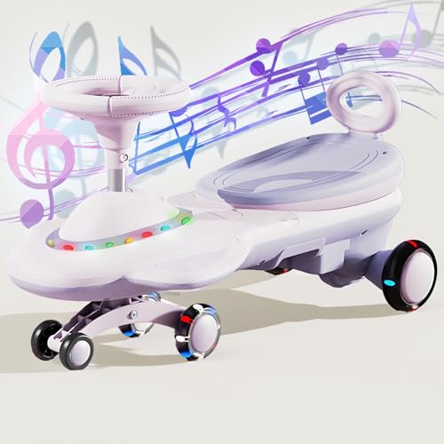 RIDEONMOP Elektrisches Wiggle Car Dual Drive, 6V Elektro Wiggle Car, Wiggle Car Ride on Spielzeug mit Musik, Anti-Rollover, blinkende Räder, wiederaufladbare Batterie, Coole Lichter,Rosa von RIDEONMOP