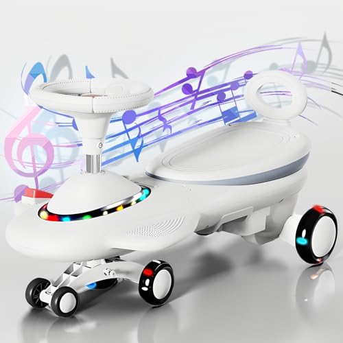 RIDEONMOP Elektrisches Wiggle Car Dual Drive, 6V Elektro Wiggle Car, Wiggle Car Ride on Spielzeug mit Musik, Anti-Rollover, blinkende Räder, wiederaufladbare Batterie, Coole Lichter,Weiß von RIDEONMOP