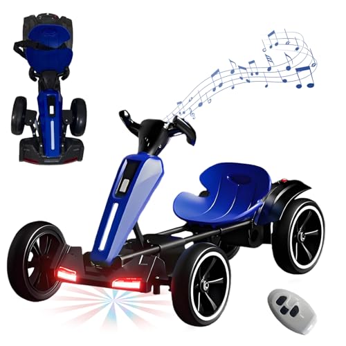 RIDEONMOP Faltbare Go-Karts für Kinder mit Rückfahrmodi, 5 MPH Speed Drift Go-Kart, Pedal-Go-Kart mit verstellbarem Sitz und Musik/Lichter, für Jungen und Mädchen im Alter von 3+,Blau von RIDEONMOP