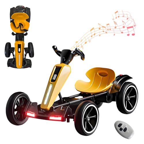 RIDEONMOP Faltbare Go-Karts für Kinder mit Rückfahrmodi, 5 MPH Speed Drift Go-Kart, Pedal-Go-Kart mit verstellbarem Sitz und Musik/Lichter, für Jungen und Mädchen im Alter von 3+,Gelb von RIDEONMOP