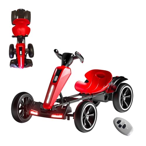 RIDEONMOP Faltbare Go-Karts für Kinder mit Rückfahrmodi, 5 MPH Speed Drift Go-Kart, Pedal-Go-Kart mit verstellbarem Sitz und Musik/Lichter, für Jungen und Mädchen im Alter von 3+,Rot von RIDEONMOP