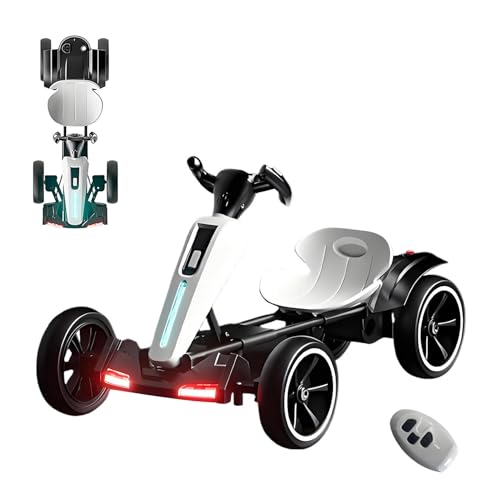 RIDEONMOP Faltbare Go-Karts für Kinder mit Rückfahrmodi, 5 MPH Speed Drift Go-Kart, Pedal-Go-Kart mit verstellbarem Sitz und Musik/Lichter, für Jungen und Mädchen im Alter von 3+,Weiß von RIDEONMOP