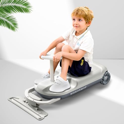 RIDEONMOP Reinigungs-Go-Kart für Kinder, einziehbares Reinigungs-Wisch-Kart, tragbare Reinigungs-Go-Karts mit coolen Lichtern, Mini-Go-Kart für 3+-10+ von RIDEONMOP