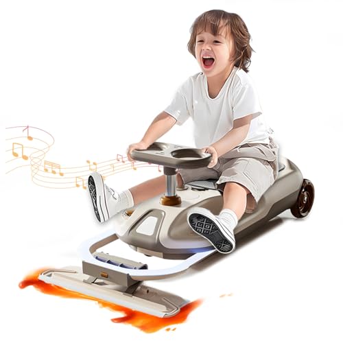 RIDEONMOP Reinigungs-Go-Kart für Kinder, tragbares Mini-Go-Kart mit coolen Lichtern und Musik, einziehbares Reinigungs-Wisch-Go-Kart, Kinder-Fahrzeug für 3+,Braun von RIDEONMOP