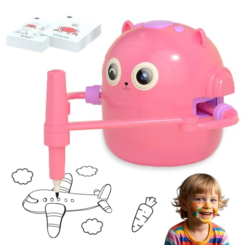 RIDEONMOP Zeichnungsroboter für Kinder, interaktiver pädagogischer Zeichnungsroboter für Kinder, Montessori-Lernspielzeug mit Sprachinteraktion, 100 Wortkarten & 2 Stifte,Rosa von RIDEONMOP