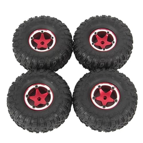 4-teiliges Metall-Beadlock-Felgen- und Gummireifen-Set, for MN D90 MN90 MN98 MN99S 1/12 RC Car Upgrade Parts Zubehör (Color : Red) von RIJPEX